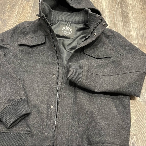 Express men’s military wool jacket with hood size Large - Picture 5 of 12